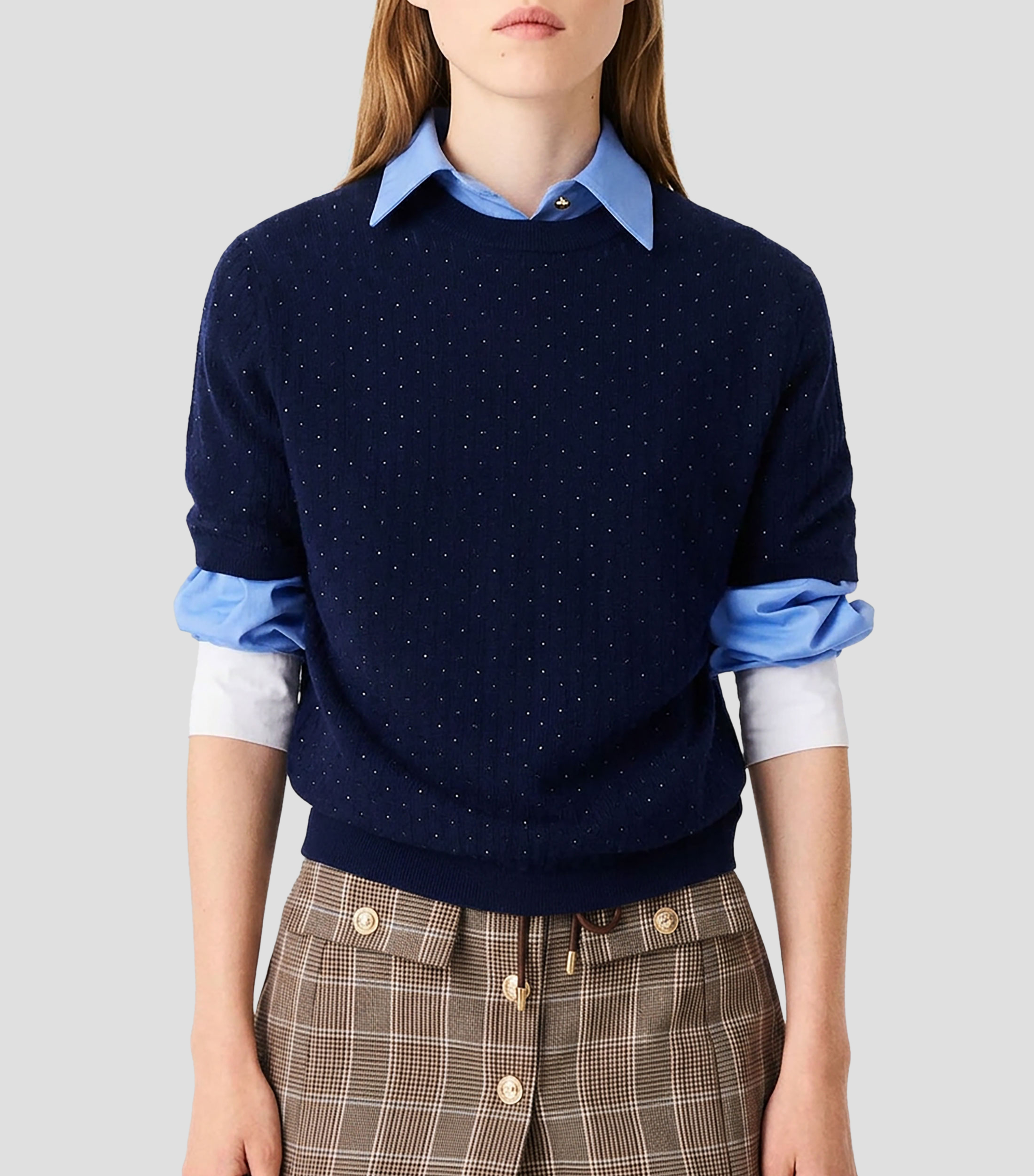 Blusa lisa con manga corta Mujer